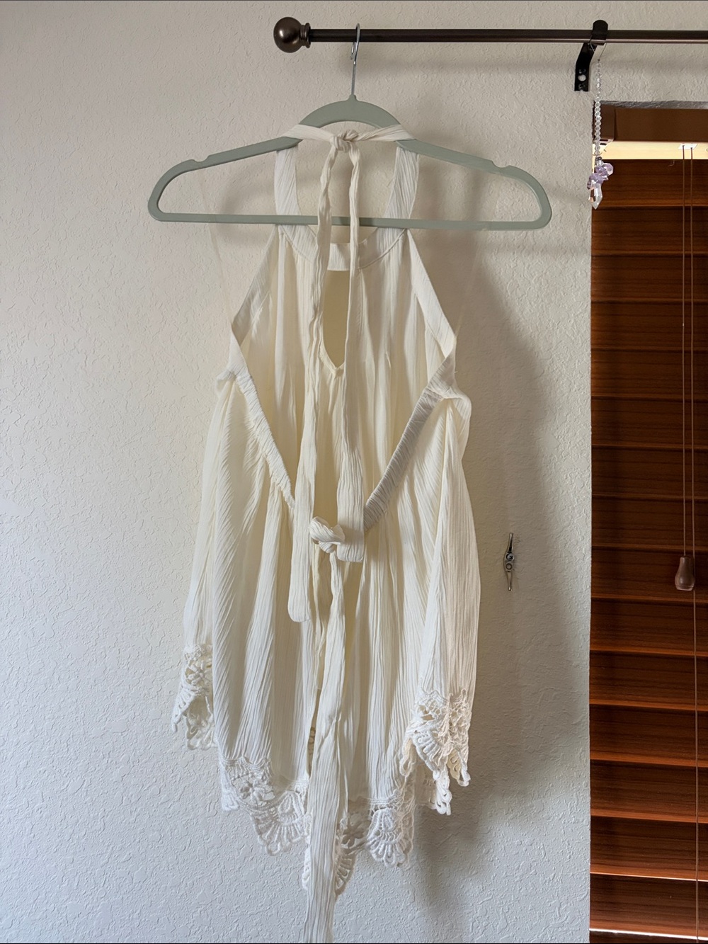 Coco + Jaimeson Cream Pleated Halter Tank with Lace Trim